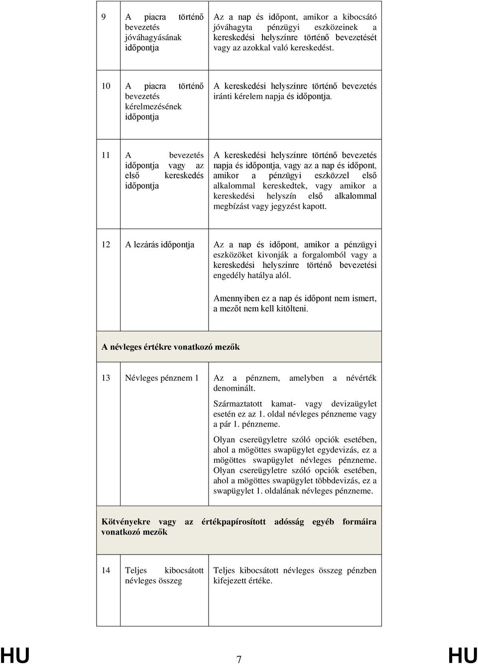 11 A bevezetés időpontja vagy az első kereskedés időpontja A kereskedési helyszínre történő bevezetés napja és időpontja, vagy az a nap és időpont, amikor a pénzügyi eszközzel első alkalommal