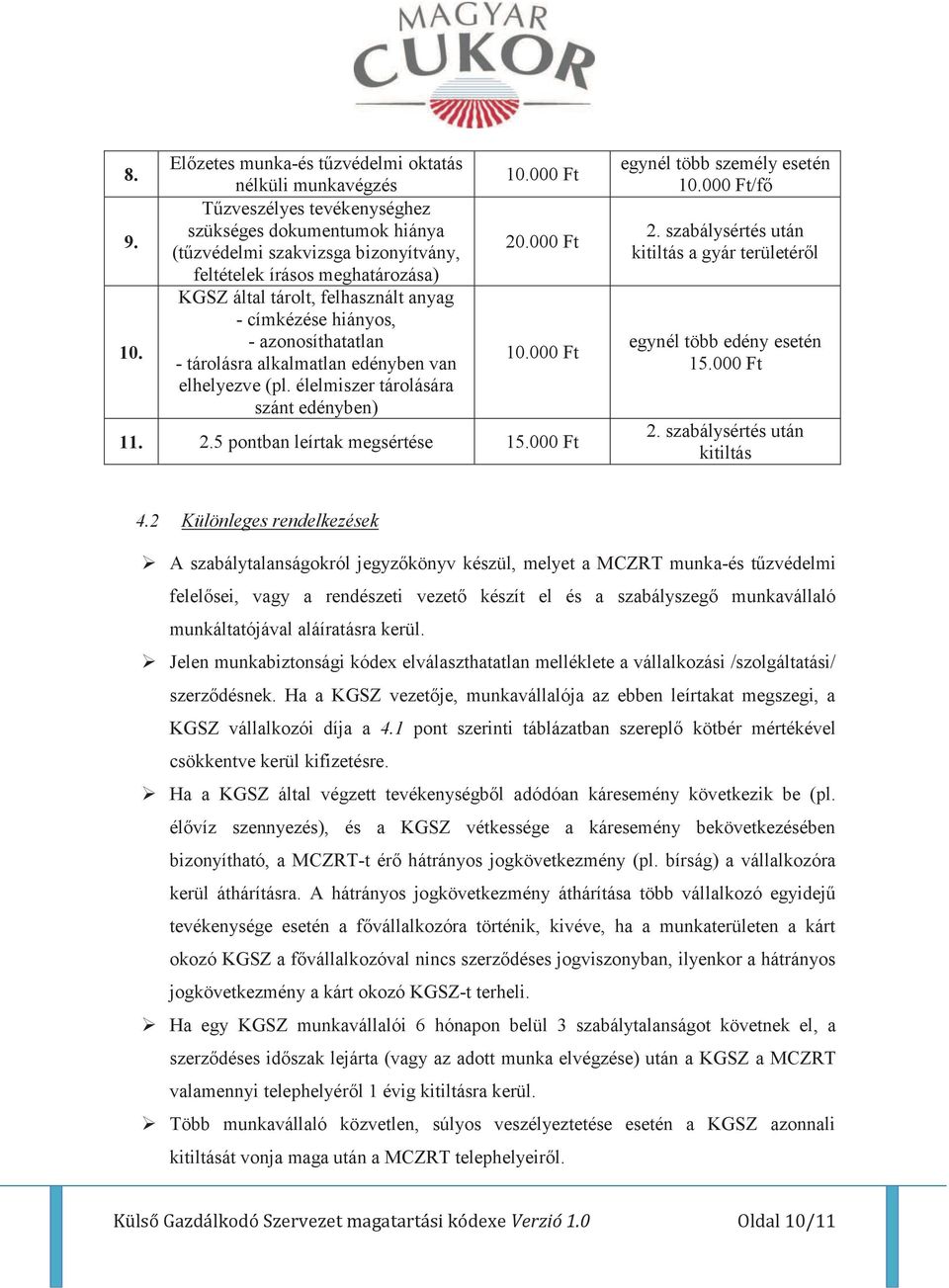 tárolt, felhasznált anyag - címkézése hiányos, - azonosíthatatlan - tárolásra alkalmatlan edényben van elhelyezve (pl. élelmiszer tárolására szánt edényben) 10.000 Ft 20