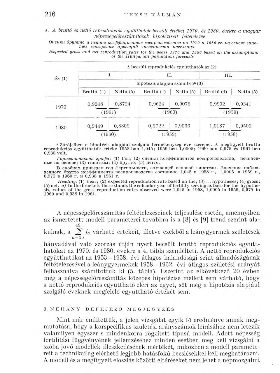 на основе гипотез венгерских проекций численности населения Expected gross and net reproduction rates for the years 1970 and 1980 based on the assumptions of the Hungarian population forecasts a
