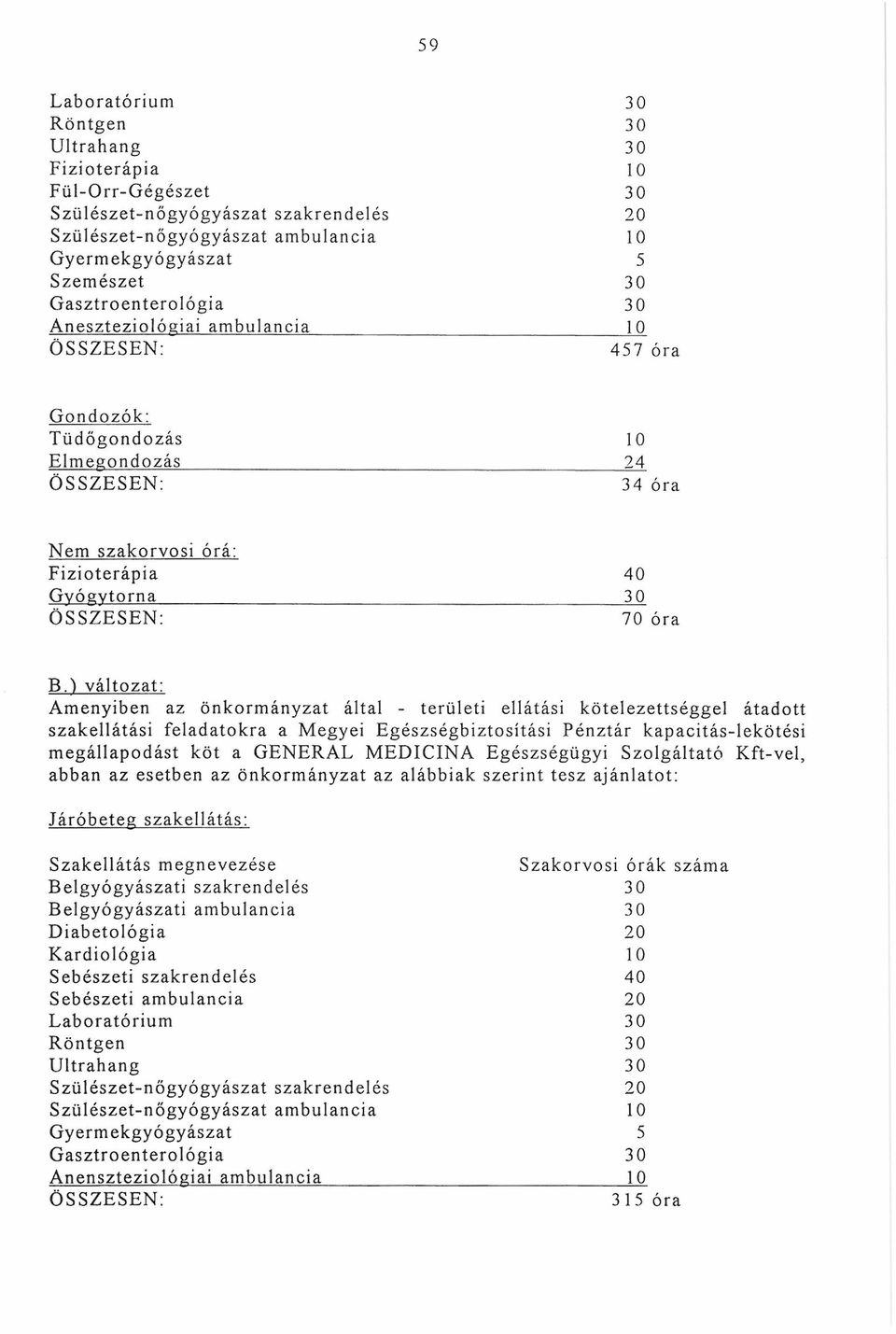 ) változat: Amenyiben az önkormányzat által - területi ellátási kötelezettséggel átadott szakellátási feladatokra a Megyei Egészségbiztosítási Pénztár kapacitás-lekötési megállapodást köt a GENERAL