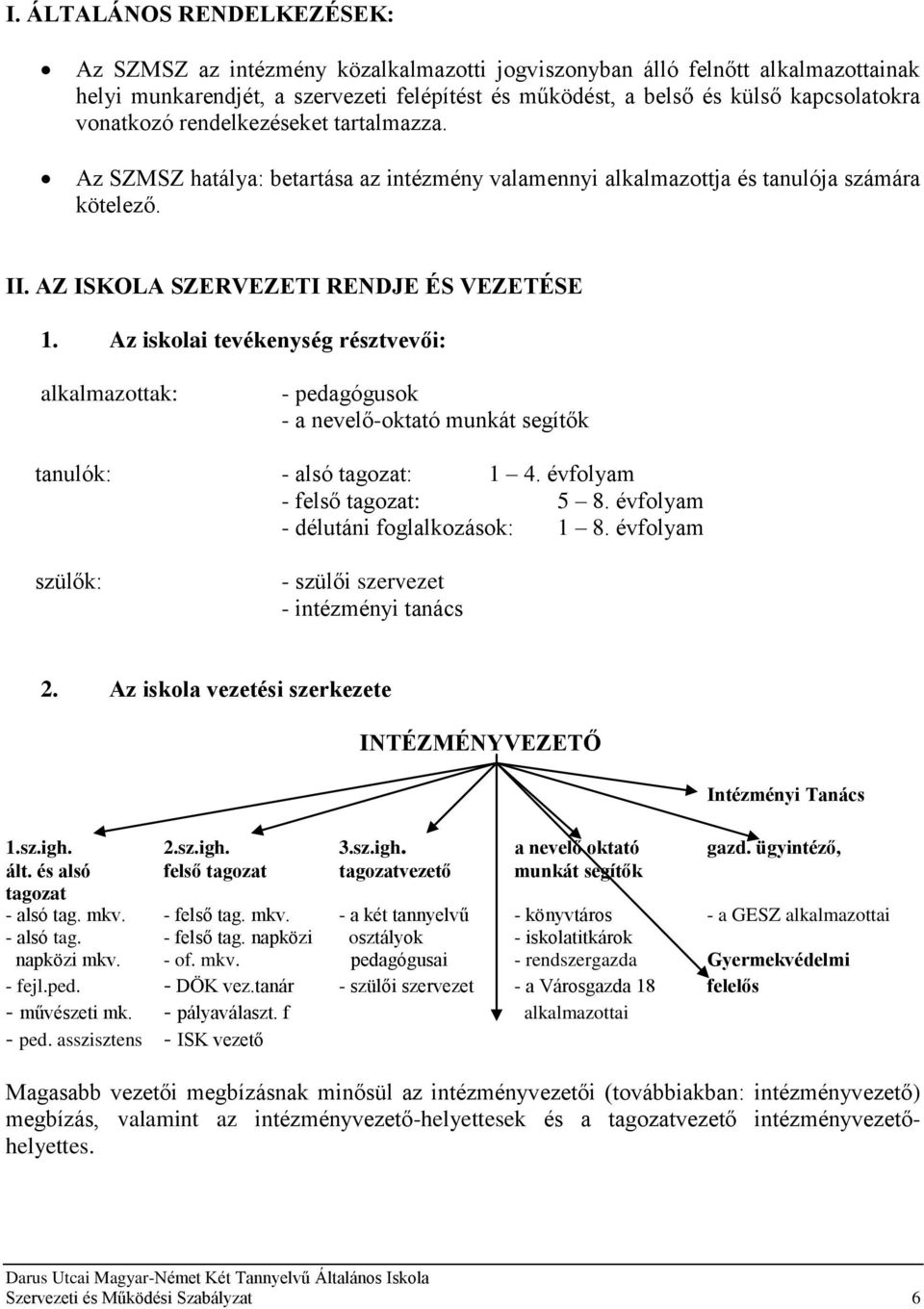 Az iskolai tevékenység résztvevői: alkalmazottak: - pedagógusok - a nevelő-oktató munkát segítők tanulók: - alsó tagozat: 1 4. évfolyam - felső tagozat: 5 8. évfolyam - délutáni foglalkozások: 1 8.