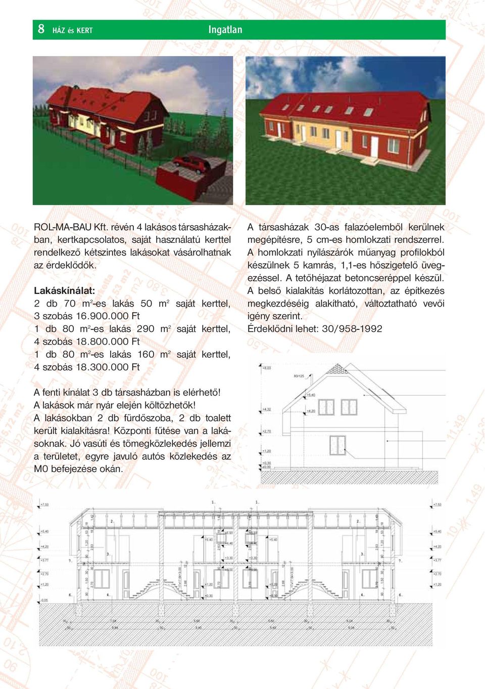 000 Ft 1 db 80 m 2 -es lakás 160 m 2 saját kerttel, 4 szobás 18.300.000 Ft A társasházak 30-as falazóelemből kerülnek megépítésre, 5 cm-es homlokzati rendszerrel.