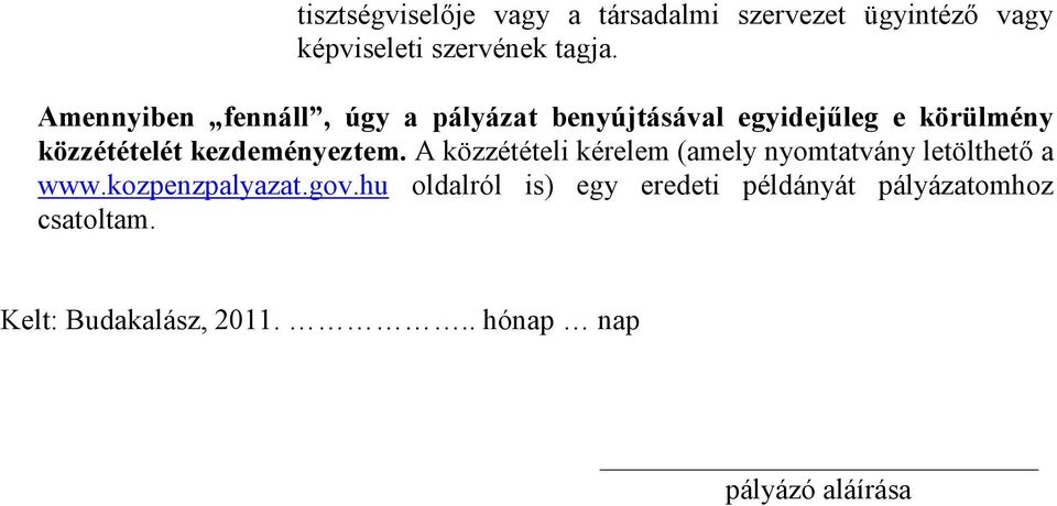 kezdeményeztem. A közzétételi kérelem (amely nyomtatvány letölthető a www.kozpenzpalyazat.gov.
