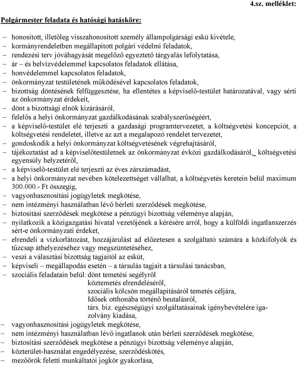 működésével kapcsolatos feladatok, bizottság döntésének felfüggesztése, ha ellentétes a képviselő-testület határozatával, vagy sérti az önkormányzat érdekeit, dönt a bizottsági elnök kizárásáról,