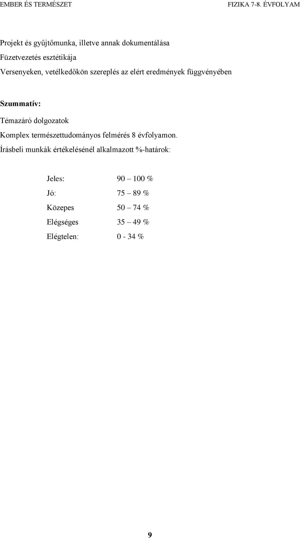 Komplex természettudományos felmérés 8 évfolyamon.