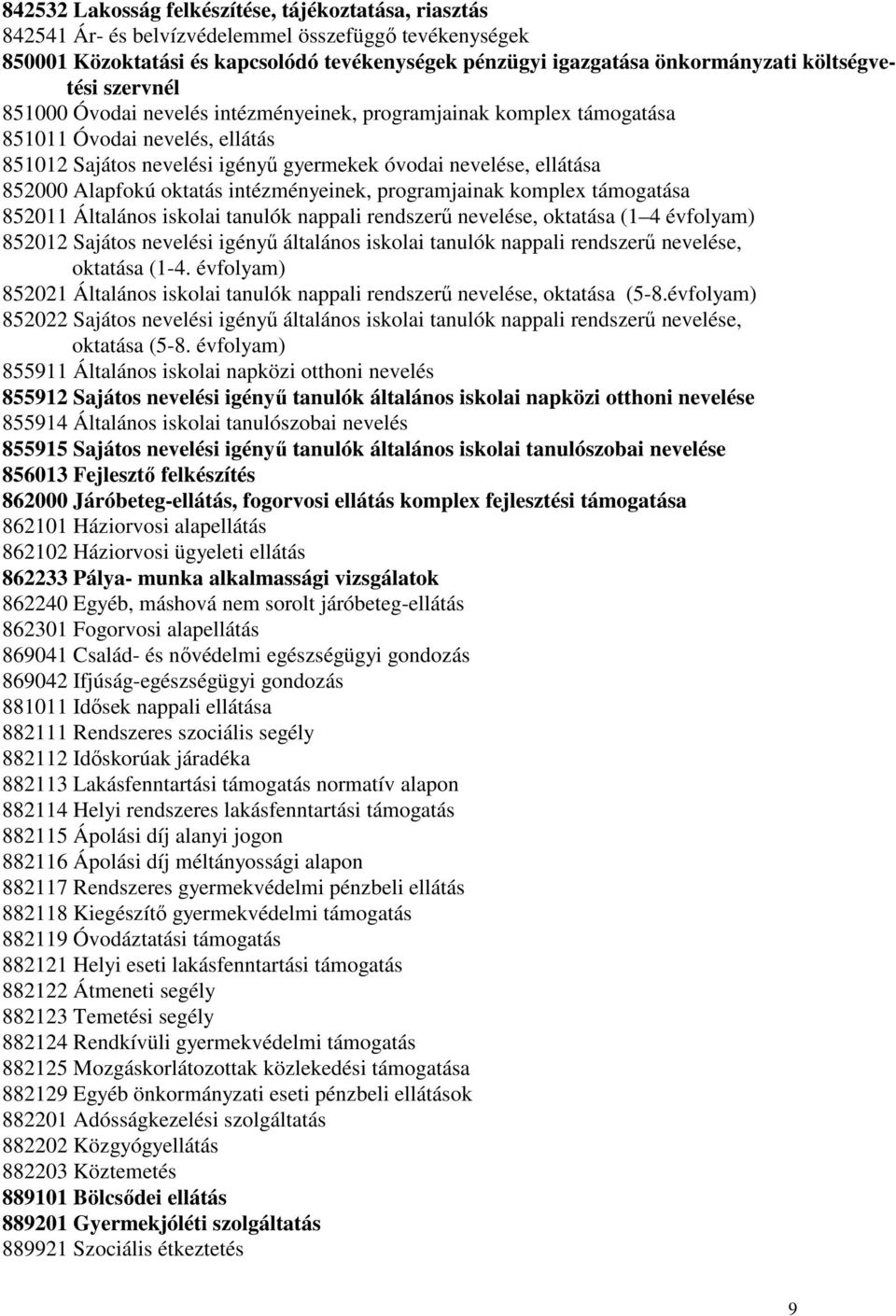 Alapfokú oktatás intézményeinek, programjainak komplex támogatása 852011 Általános iskolai tanulók nappali rendszerő nevelése, oktatása (1 4 évfolyam) 852012 Sajátos nevelési igényő általános iskolai