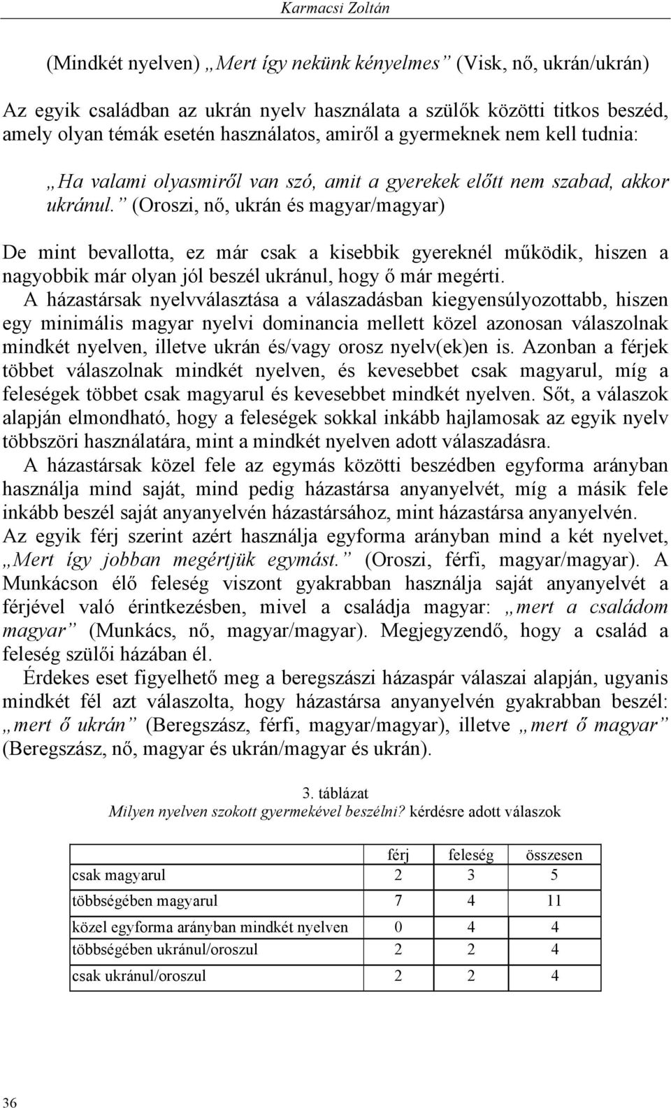 (Oroszi, nő, ukrán és magyar/magyar) De mint bevallotta, ez már csak a kisebbik gyereknél működik, hiszen a nagyobbik már olyan jól beszél ukránul, hogy ő már megérti.