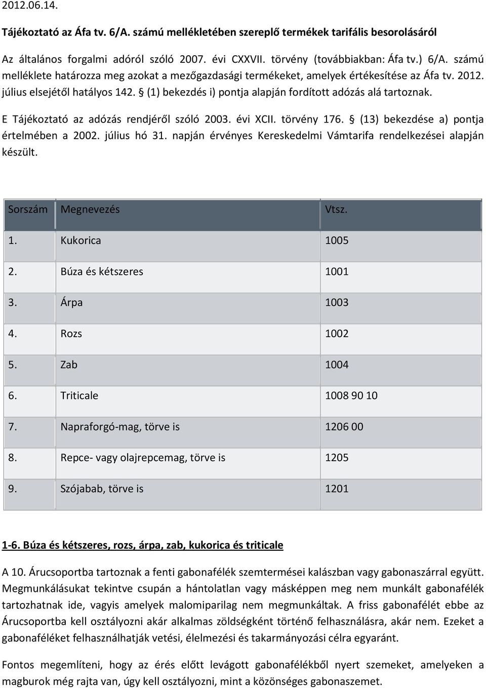 E Tájékoztató az adózás rendjéről szóló 2003. évi XCII. törvény 176. (13) bekezdése a) pontja értelmében a 2002. július hó 31. napján érvényes Kereskedelmi Vámtarifa rendelkezései alapján készült.