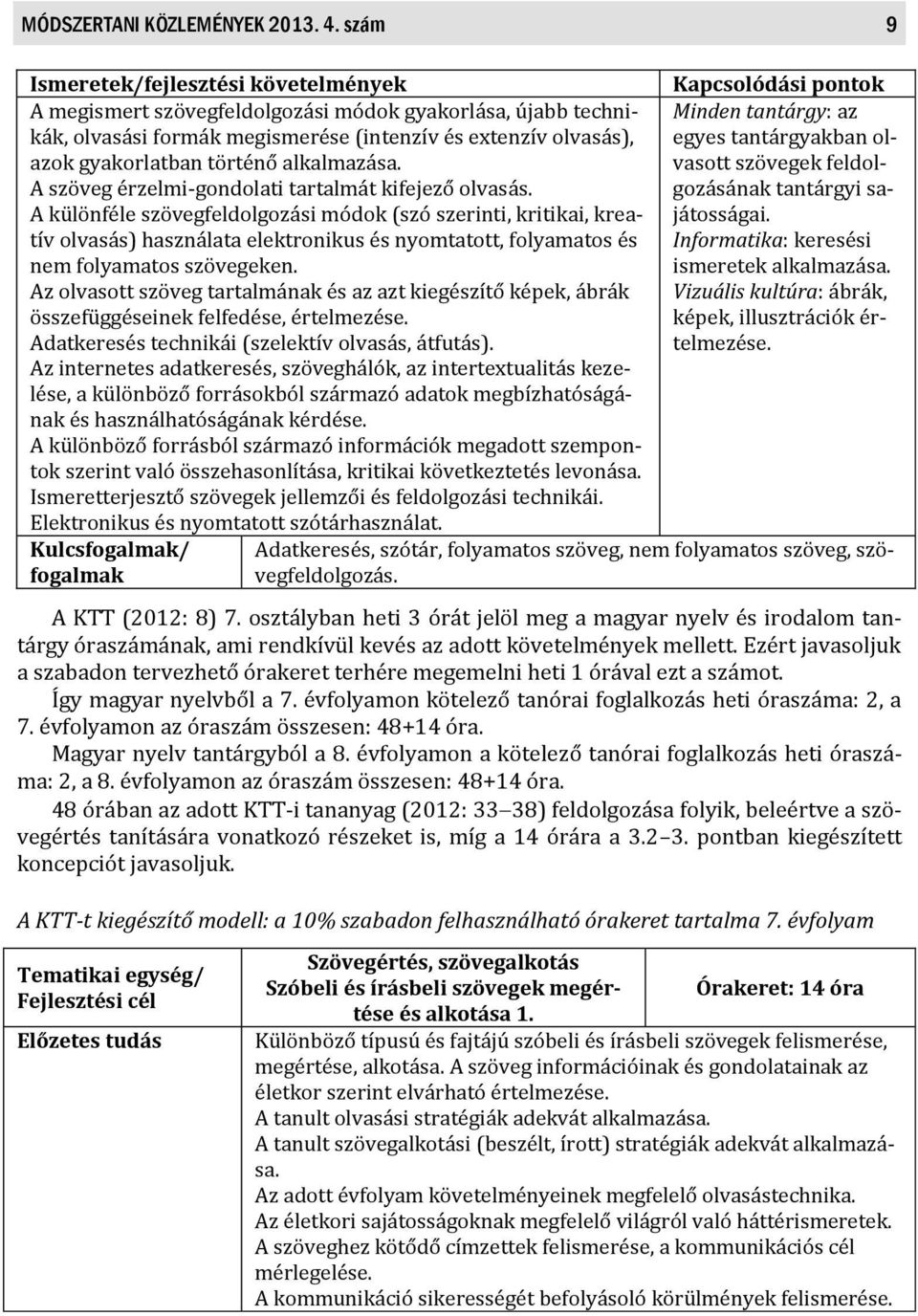 alkalmazása. A szöveg érzelmi-gondolati tartalmát kifejező olvasás.