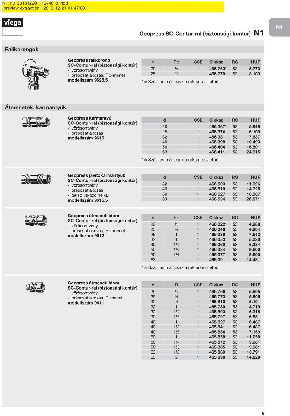 423 50 1 466 404 53 16.501 63 1 466 411 53 24.915 Geopress javítókarmantyúk vörösöntvény préscsatlakozás belső ütköző nélkül modellszám 9615.5 d CSE Cikksz. RG HUF 32 1 466 503 53 11.