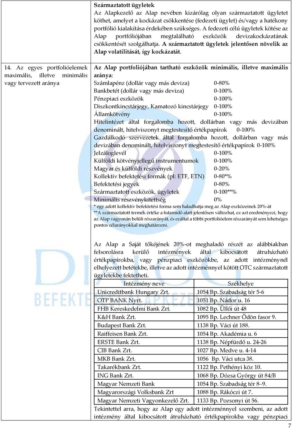 A származtatott ügyletek jelentősen növelik az Alap volatilitását, így kockázatát. 14.