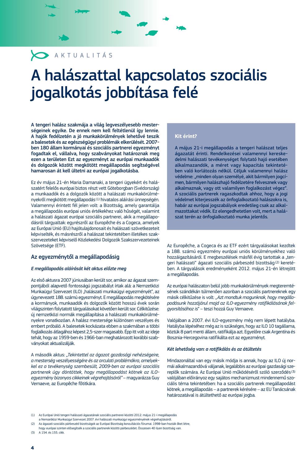 2007- ben 180 állam kormányai és szociális partnerei egyezményt fogadtak el, vállalva, hogy szabványokat határoznak meg ezen a területen Ezt az egyezményt az európai munkaadók és dolgozók között