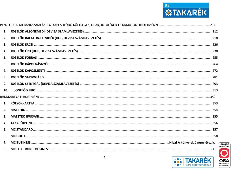 JOGELŐD KÁPOLNÁSNYÉK... 264 7. JOGELŐD KAPOSMENTI... 272 8. JOGELŐD SÁRBOGÁRD... 281 9. JOGELŐD SZENTGÁL (DEVIZA SZÁMLAVEZETÉS)... 293 10. JOGELŐD ZIRC... 313 BANKKÁRTYA HIRDETMÉNY.