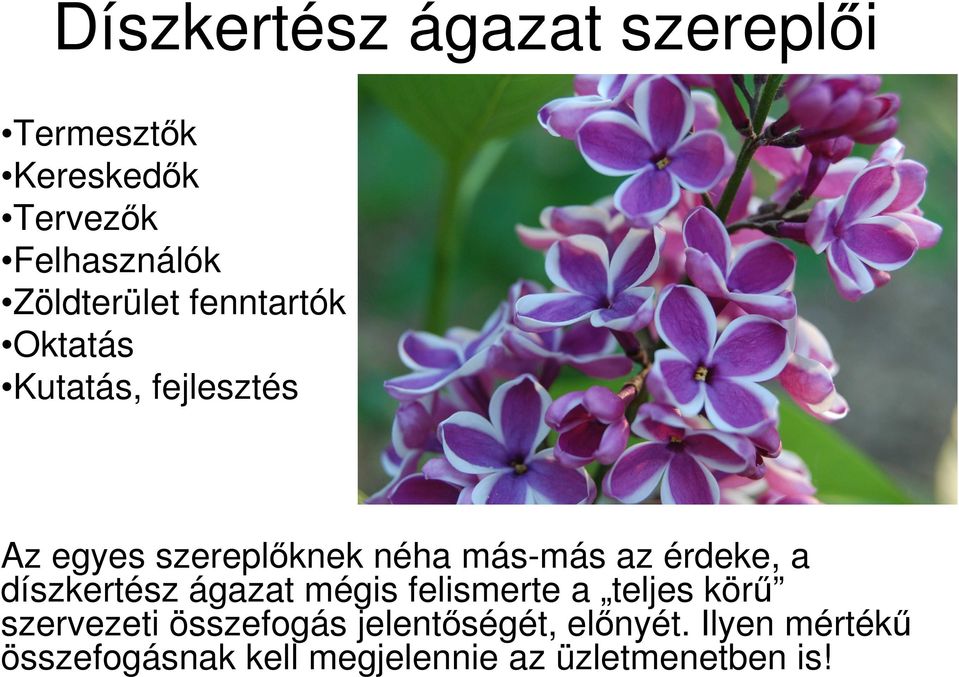 más-más az érdeke, a díszkertész ágazat mégis felismerte a teljes körű szervezeti