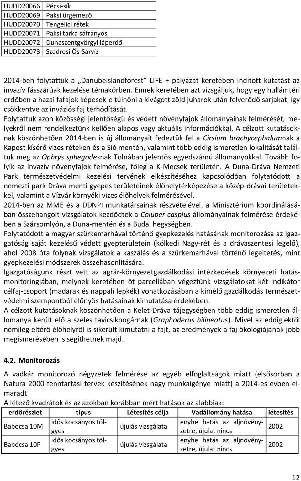 Ennek keretében azt vizsgáljuk, hogy egy hullámtéri erdőben a hazai fafajok képesek-e túlnőni a kivágott zöld juharok után felverődő sarjakat, így csökkentve az inváziós faj térhódítását.