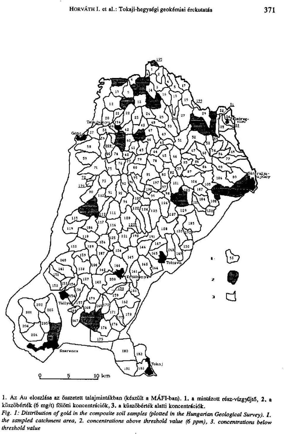 a küszöbérték (6 mg/t) fölötti koncentrációk, 3. a küszöbérték alatti koncentrációk. Fig.