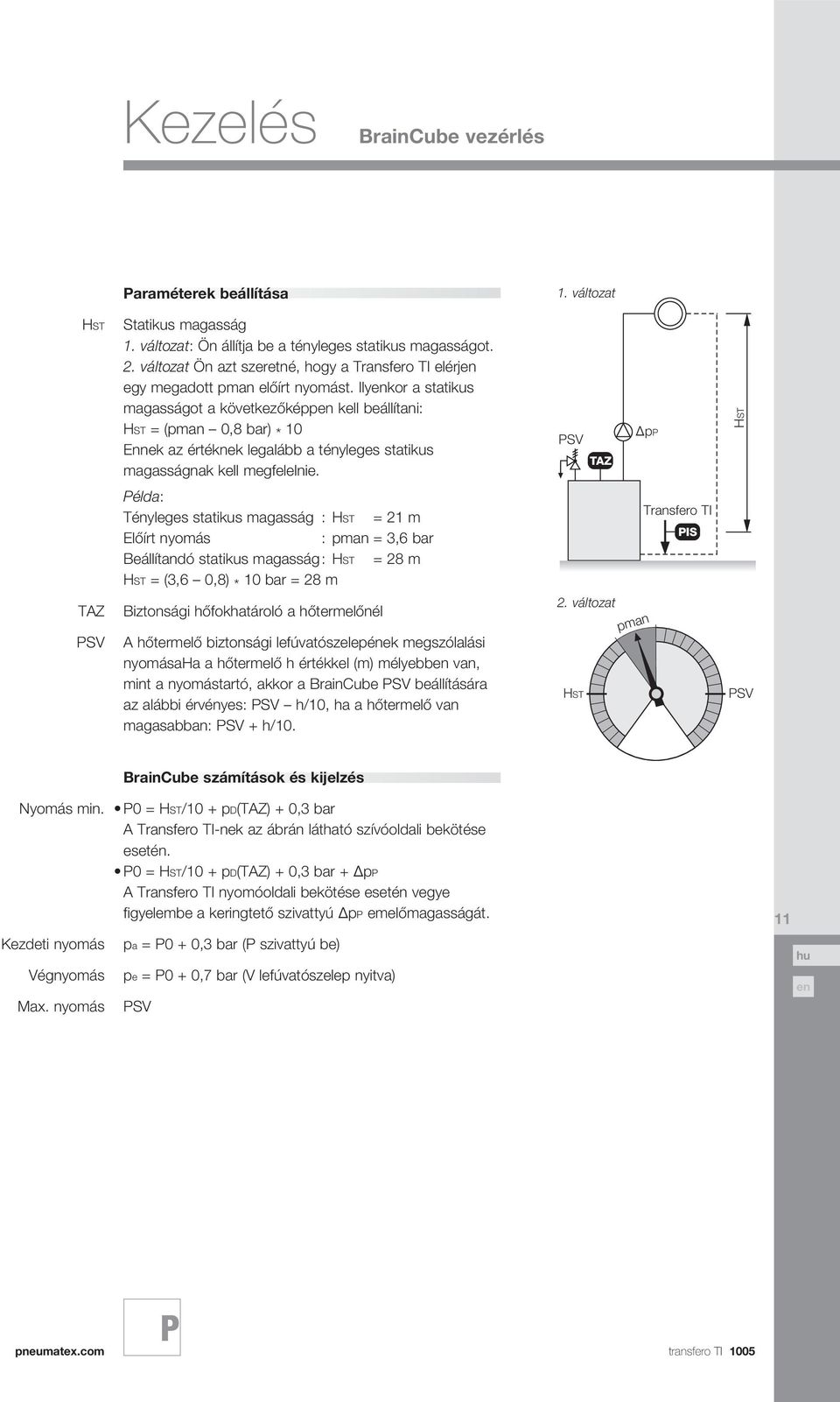 Ilykor a statikus magasságot a következőképp kell beállítani: HST = (pman 0,8 bar) * 10 Ennek az értéknek legalább a tényleges statikus magasságnak kell megfelelnie.