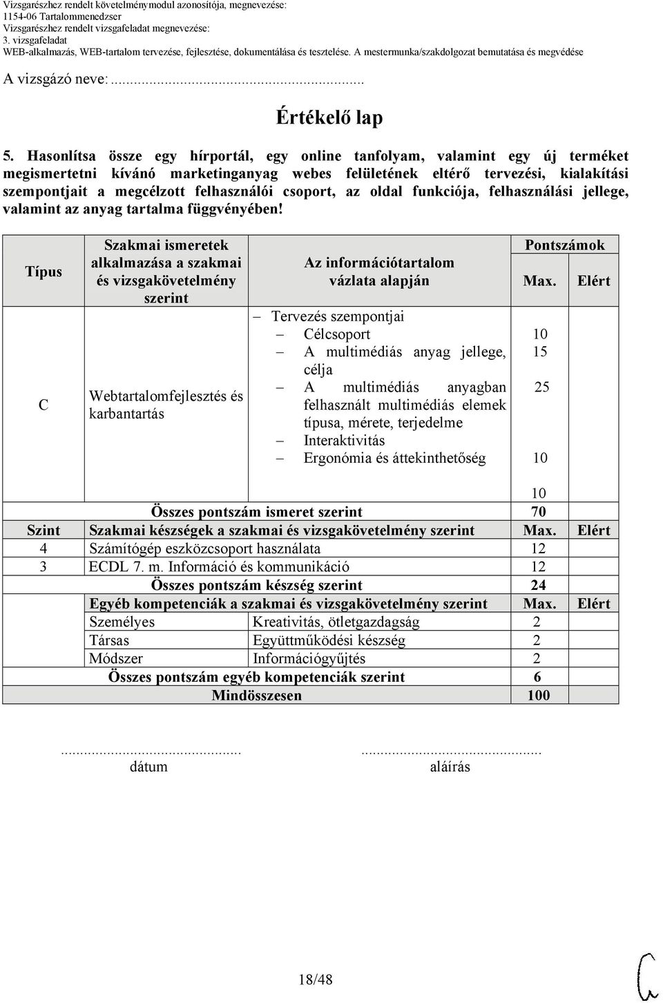 felhasználói csoport, az oldal funkciója, felhasználási jellege, valamint az anyag tartalma függvényében!