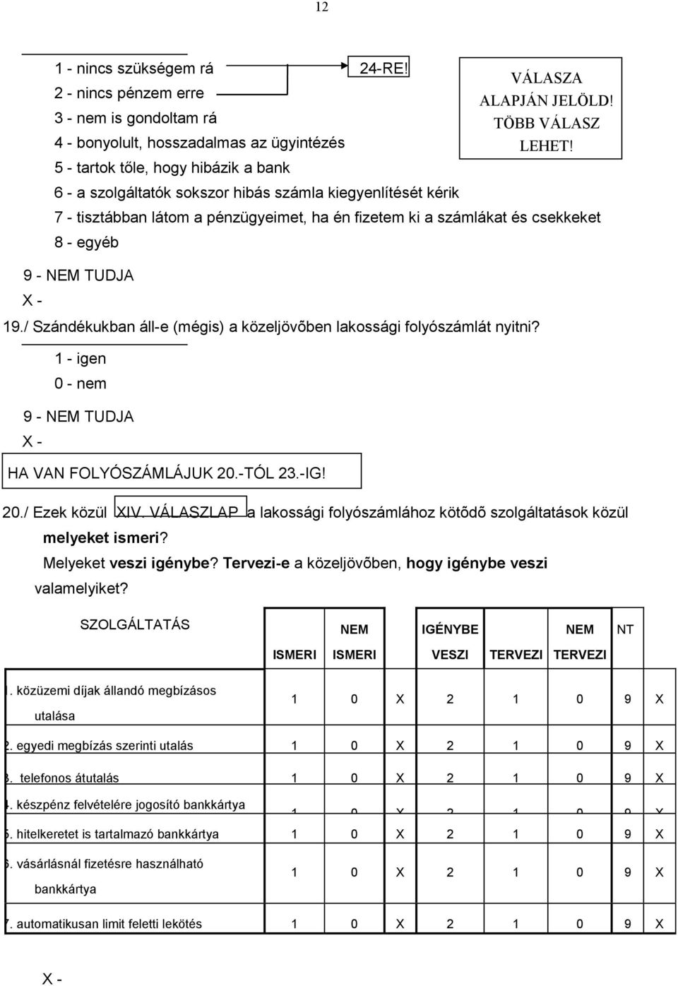 / Szándékukban áll-e (mégis) a közeljövõben lakossági folyószámlát nyitni? 1 - igen 0 - nem HA VAN FOLYÓSZÁMLÁJUK 20.-TÓL 23.-IG! 20./ Ezek közül IV.