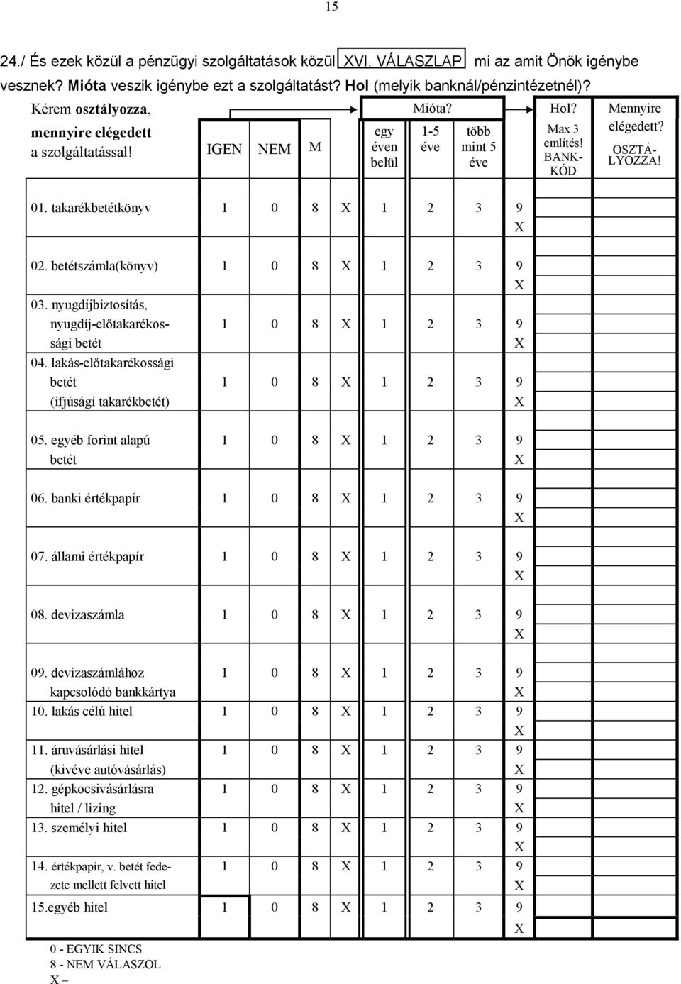 BANK- KÓD OSZTÁ- LYOZZA! 02. betétszámla(könyv) 1 0 8 1 2 3 9 03. nyugdíjbiztosítás, nyugdíj-előtakarékos- 1 0 8 1 2 3 9 sági betét 04.