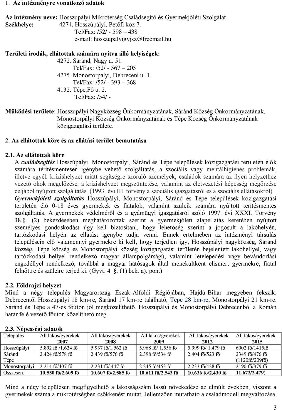 Monostorpályi, Debreceni u. 1. Tel/Fax: /52/ - 393 368 4132. Tépe,Fő u. 2.