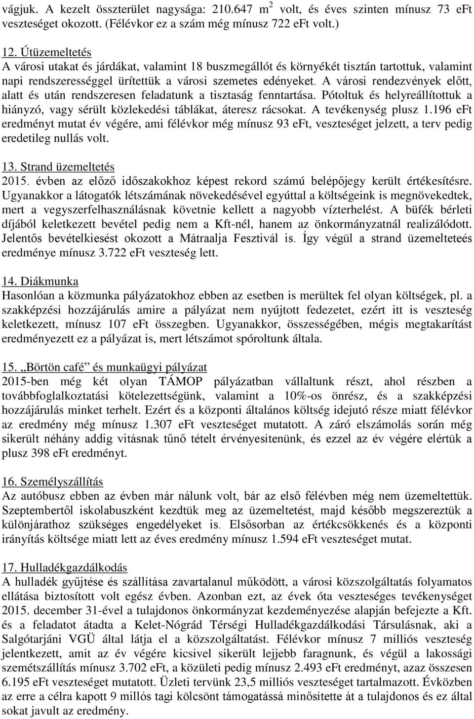 A városi rendezvények előtt, alatt és után rendszeresen feladatunk a tisztaság fenntartása. Pótoltuk és helyreállítottuk a hiányzó, vagy sérült közlekedési táblákat, áteresz rácsokat.
