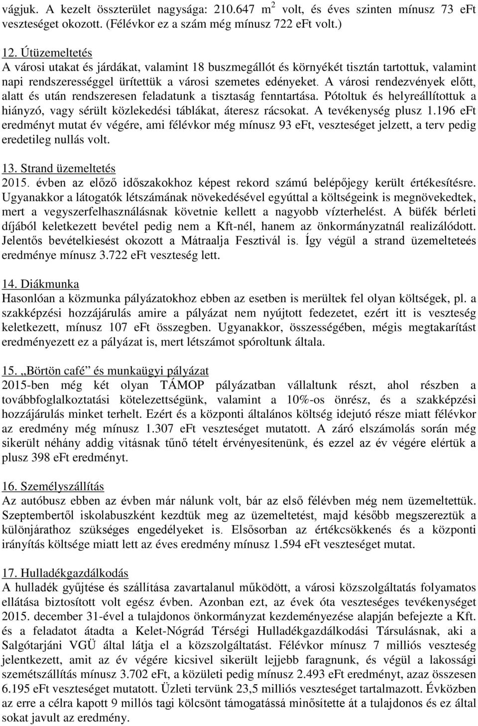 A városi rendezvények előtt, alatt és után rendszeresen feladatunk a tisztaság fenntartása. Pótoltuk és helyreállítottuk a hiányzó, vagy sérült közlekedési táblákat, áteresz rácsokat.