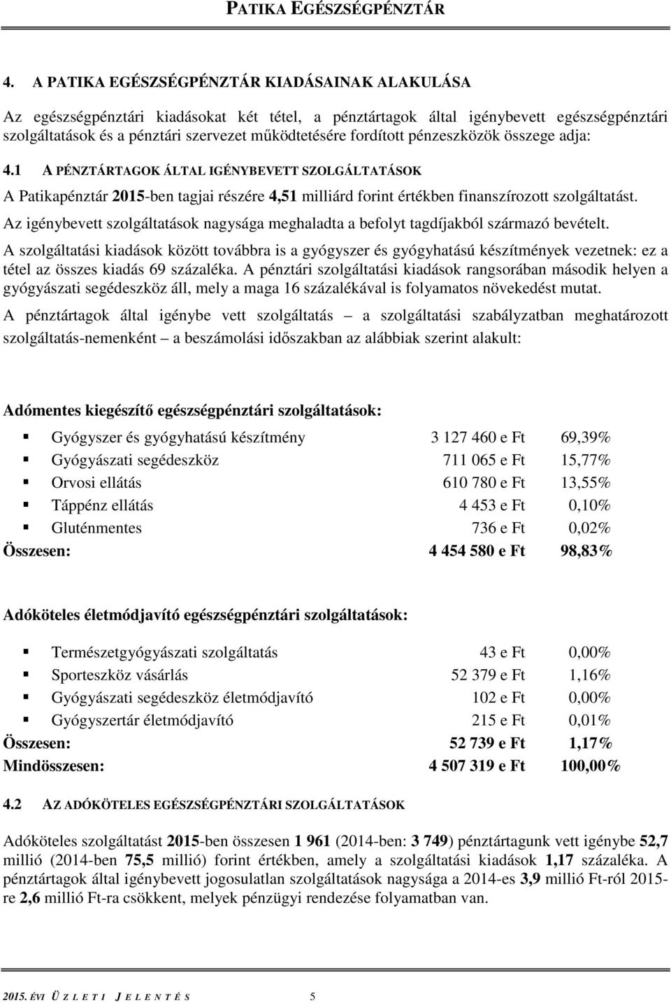 Az igénybevett szolgáltatások nagysága meghaladta a befolyt tagdíjakból származó bevételt.