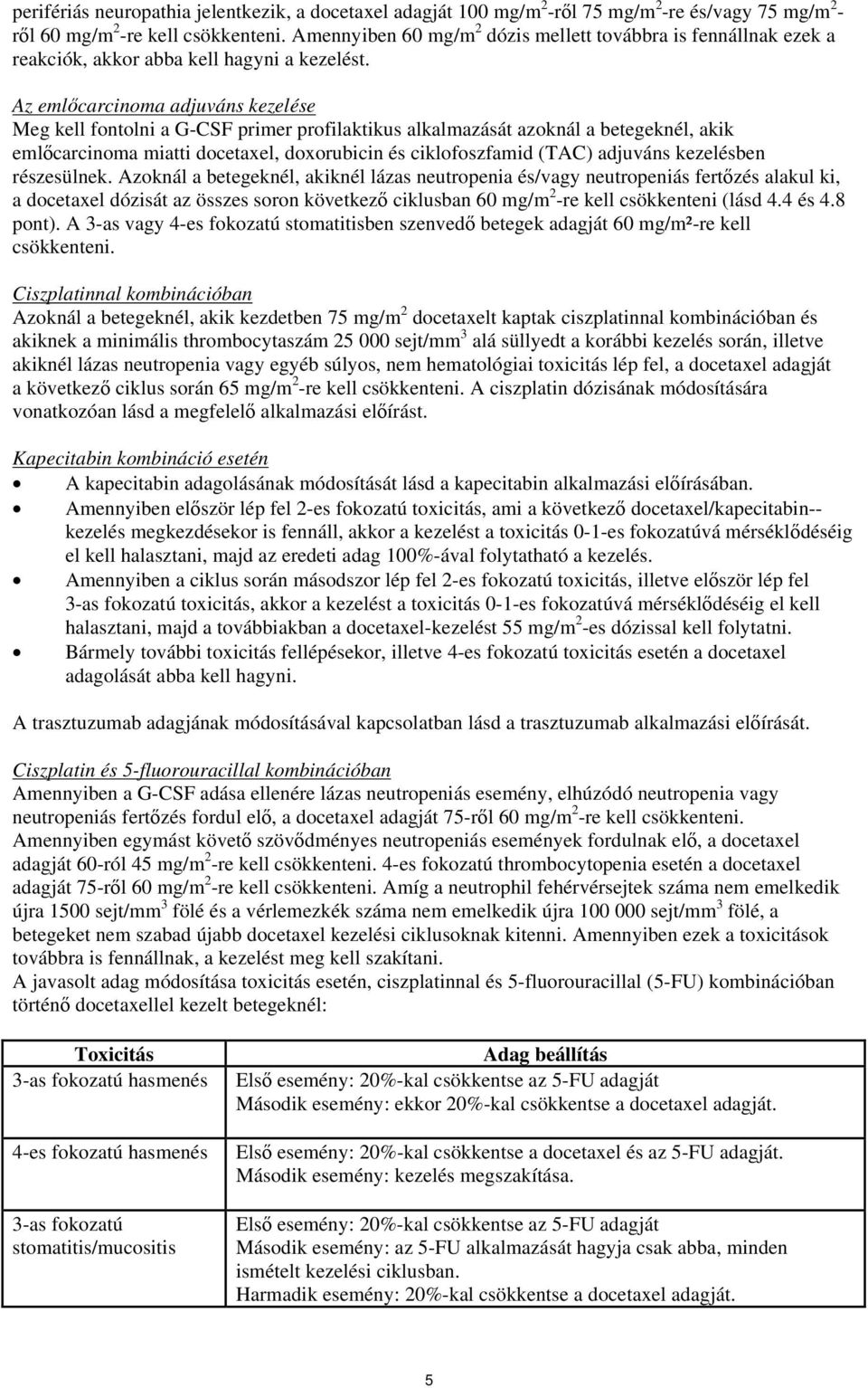 Az emlőcarcinoma adjuváns kezelése Meg kell fontolni a G-CSF primer profilaktikus alkalmazását azoknál a betegeknél, akik emlőcarcinoma miatti docetaxel, doxorubicin és ciklofoszfamid (TAC) adjuváns