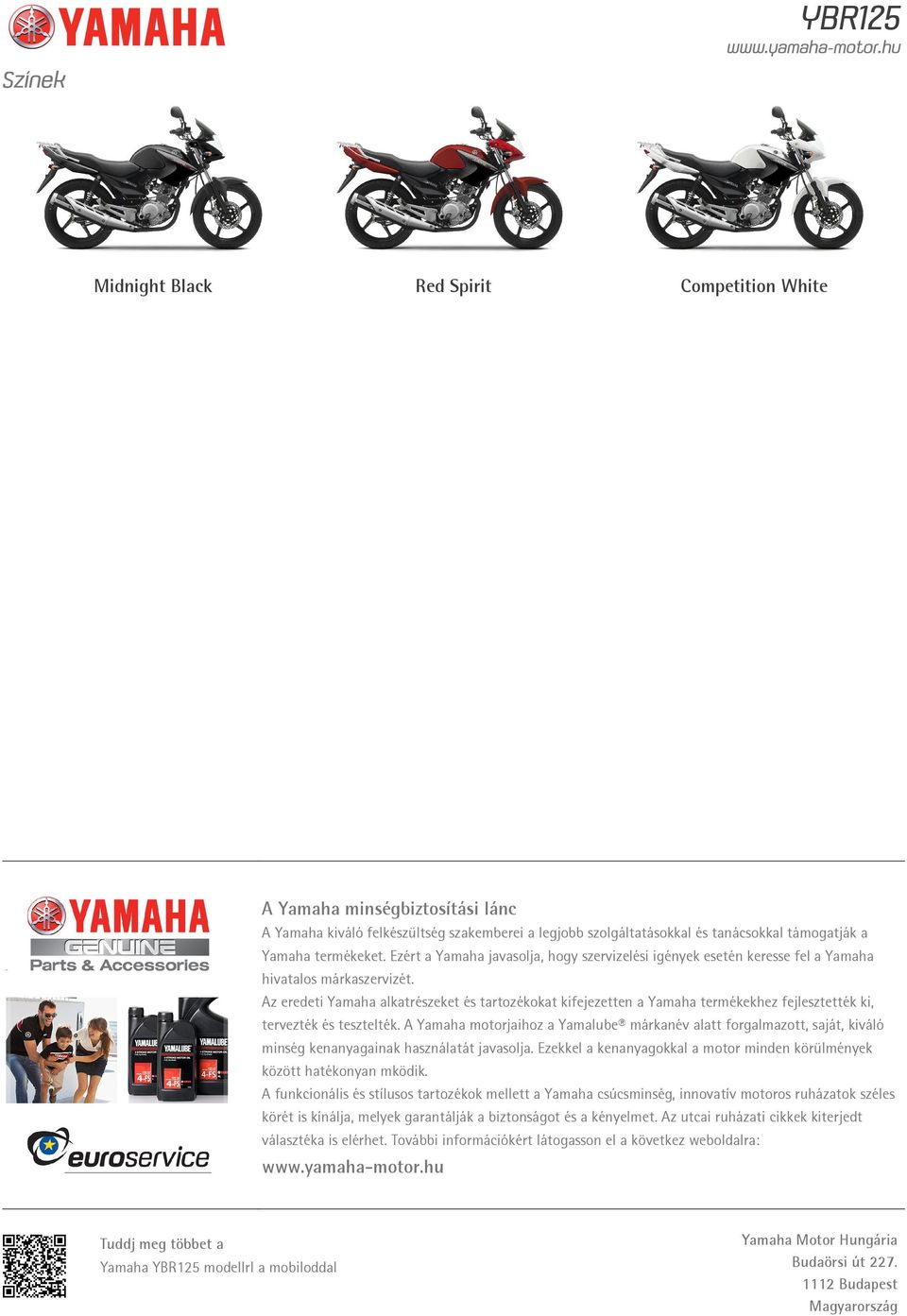Az eredeti Yamaha alkatrészeket és tartozékokat kifejezetten a Yamaha termékekhez fejlesztették ki, tervezték és tesztelték.
