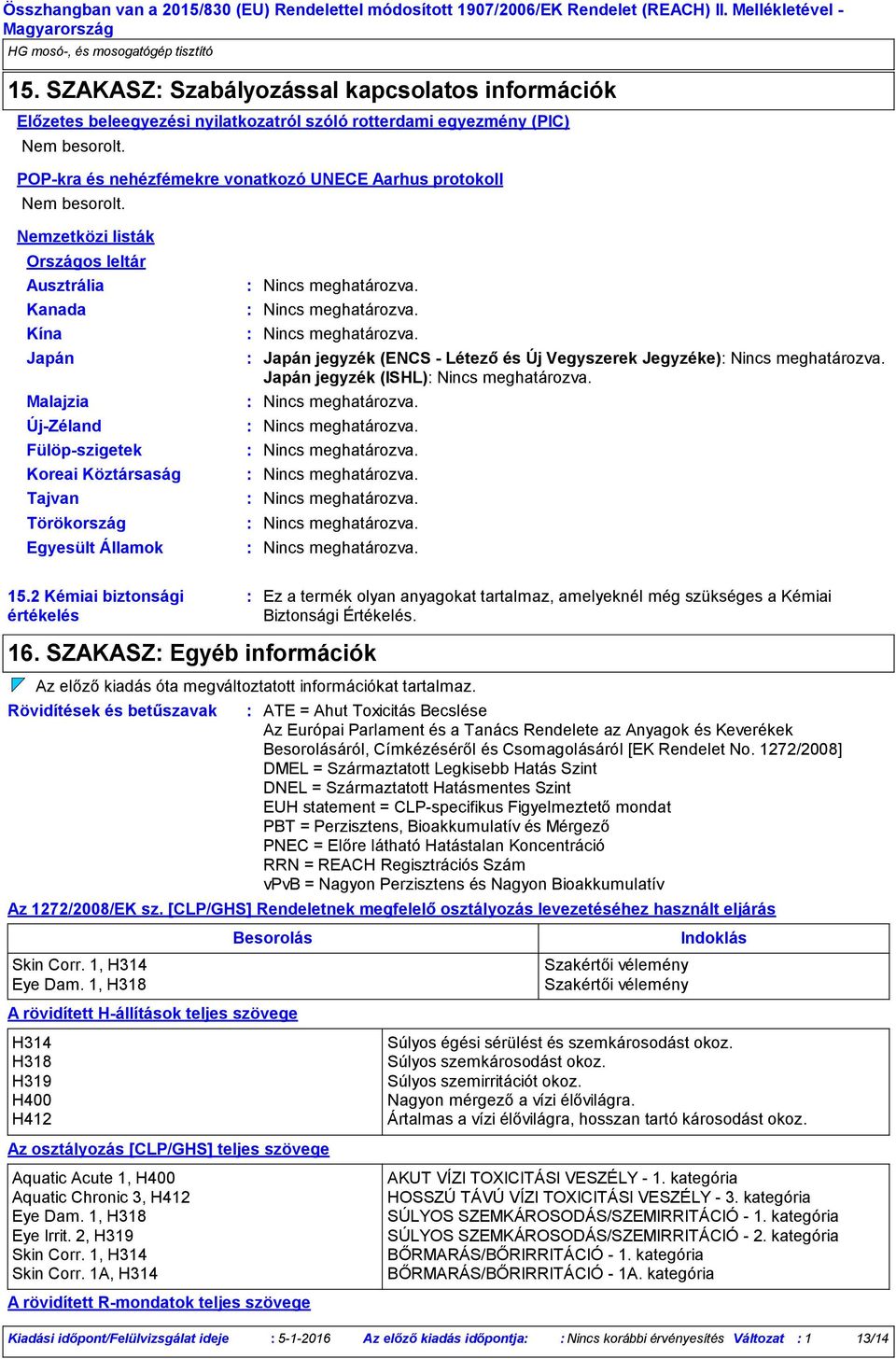 Nemzetközi listák Országos leltár Ausztrália Kanada Kína Japán Malajzia Új-Zéland Fülöp-szigetek Koreai Köztársaság Tajvan Törökország Egyesült Államok Nincs meghatározva.