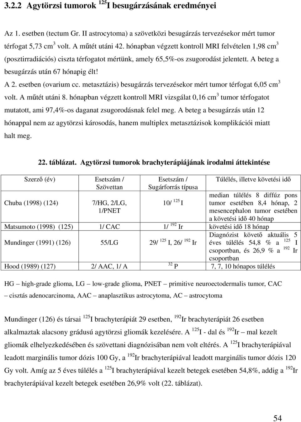 esetben (ovarium cc. metasztázis) besugárzás tervezésekor mért tumor térfogat 6,05 cm 3 volt. A m tét utáni 8.