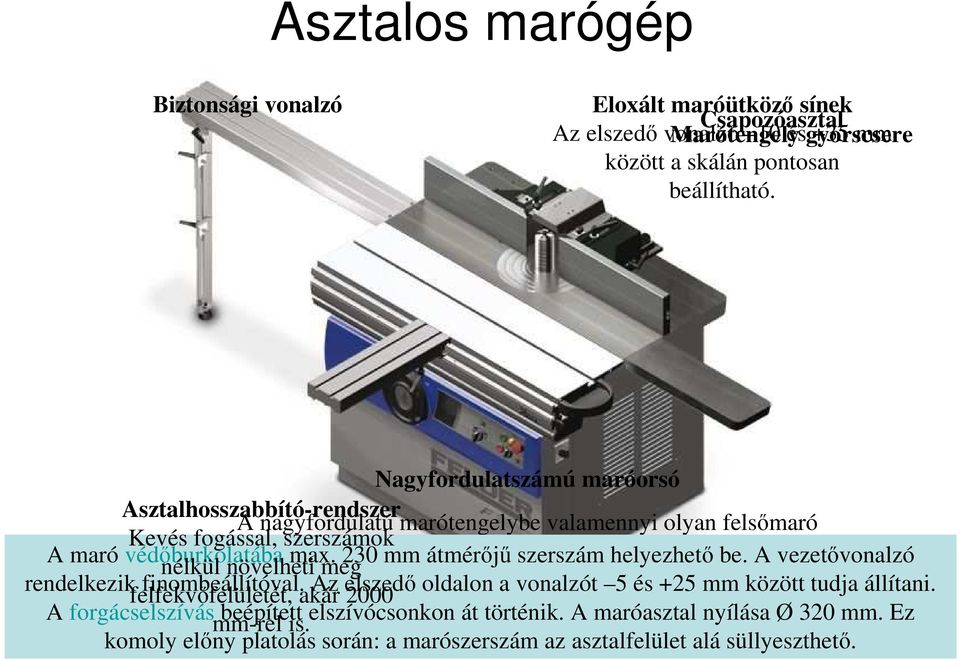 6 16 mm. nélkül növelheti max. meg 230 mm átmérıjő szerszám helyezhetı be. A vezetıvonalzó rendelkezik felfekvıfelületét, finombeállítóval.