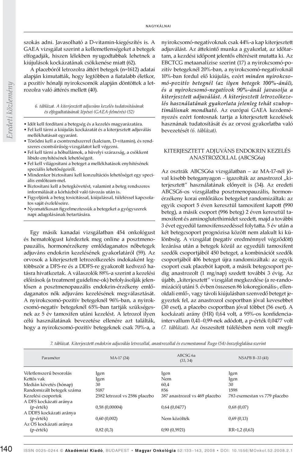 A placebóról letrozolra áttért betegek (n=1612) adatai alapján kimutatták, hogy legtöbben a fiatalabb életkor, a pozitív hónalji nyirokcsomók alapján döntöttek a letrozolra való áttérés mellett (40).