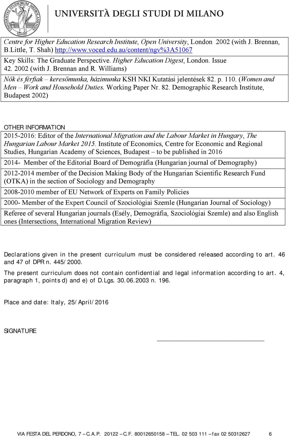 (Women and Men Work and Household Duties. Working Paper Nr. 82.