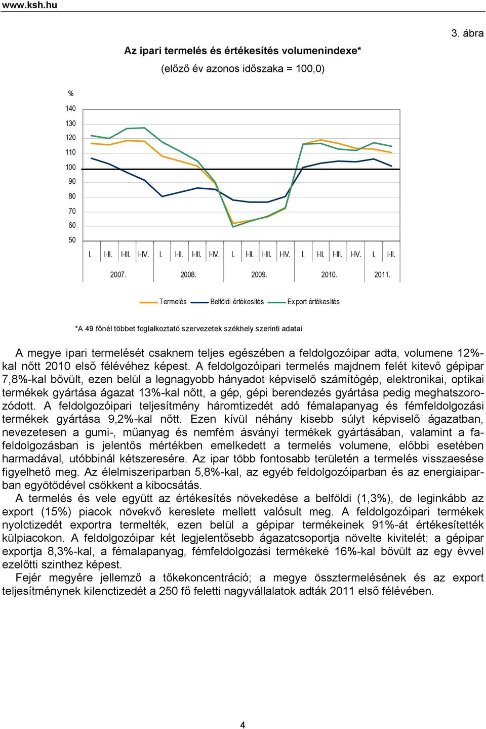 Termelés Belföldi értékesítés Ex port értékesítés *A 49 főnél többet foglalkoztató szervezetek székhely szerinti adatai A megye ipari termelését csaknem teljes egészében a feldolgozóipar adta,