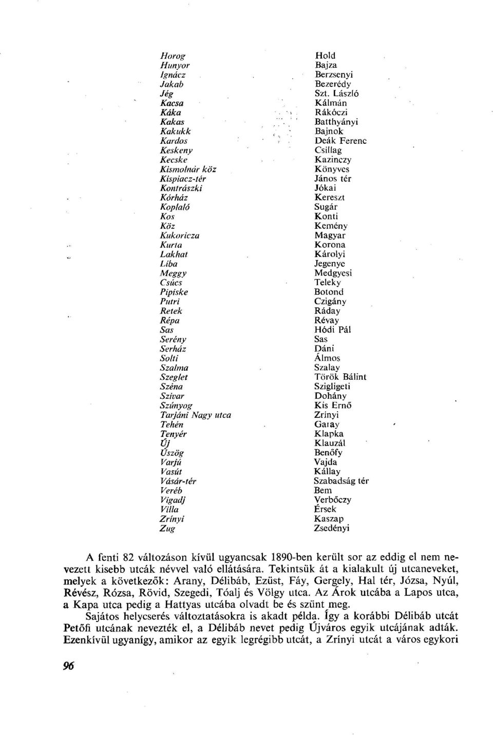 László Kálmán Rákóczi Batthyányi Bajnok Deák Ferenc Csillag Kazinczy Könyves János tér Jókai Kereszt Sugár Konti Kemény Magyar Korona Károlyi Jegenye Medgyesi Teleky Botond Czigány Ráday Révay Hódi