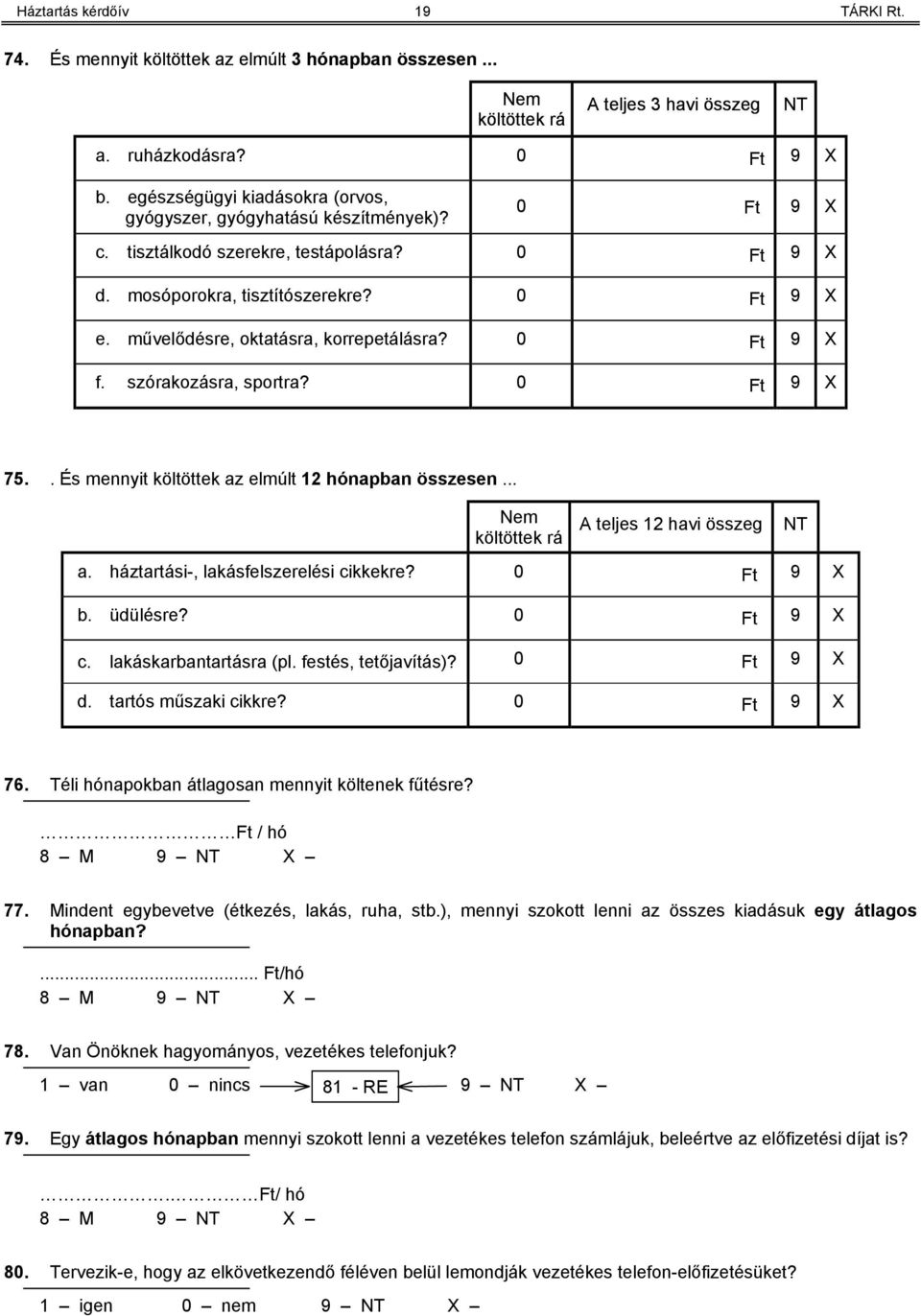 művelődésre, oktatásra, korrepetálásra? 0 Ft 9 X f. szórakozásra, sportra? 0 Ft 9 X 75.. És mennyit költöttek az elmúlt 12 hónapban összesen... Nem költöttek rá A teljes 12 havi összeg NT a.