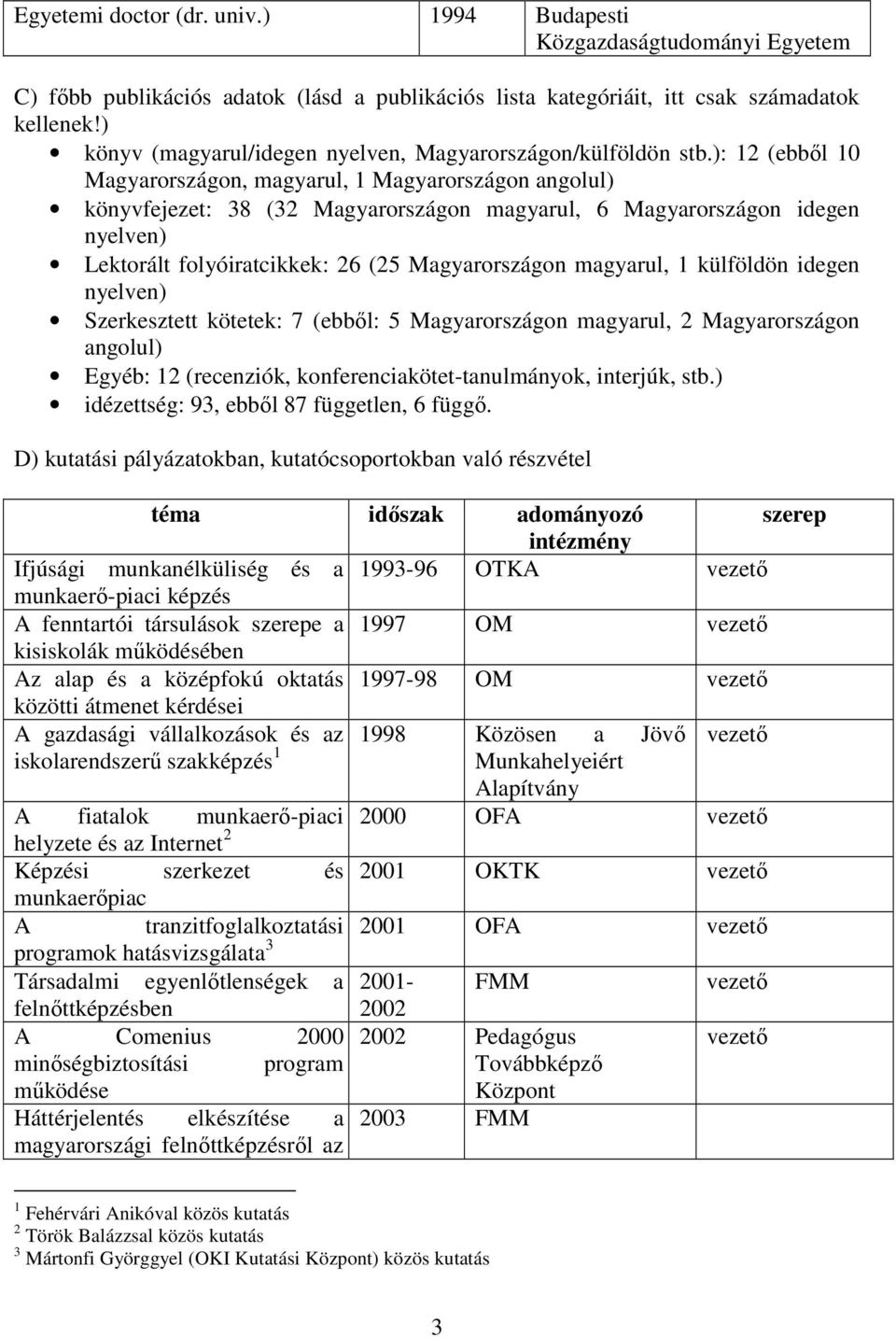 ): 12 (ebbıl 10 Magyarországon, magyarul, 1 Magyarországon angolul) könyvfejezet: 38 (32 Magyarországon magyarul, 6 Magyarországon idegen nyelven) Lektorált folyóiratcikkek: 26 (25 Magyarországon