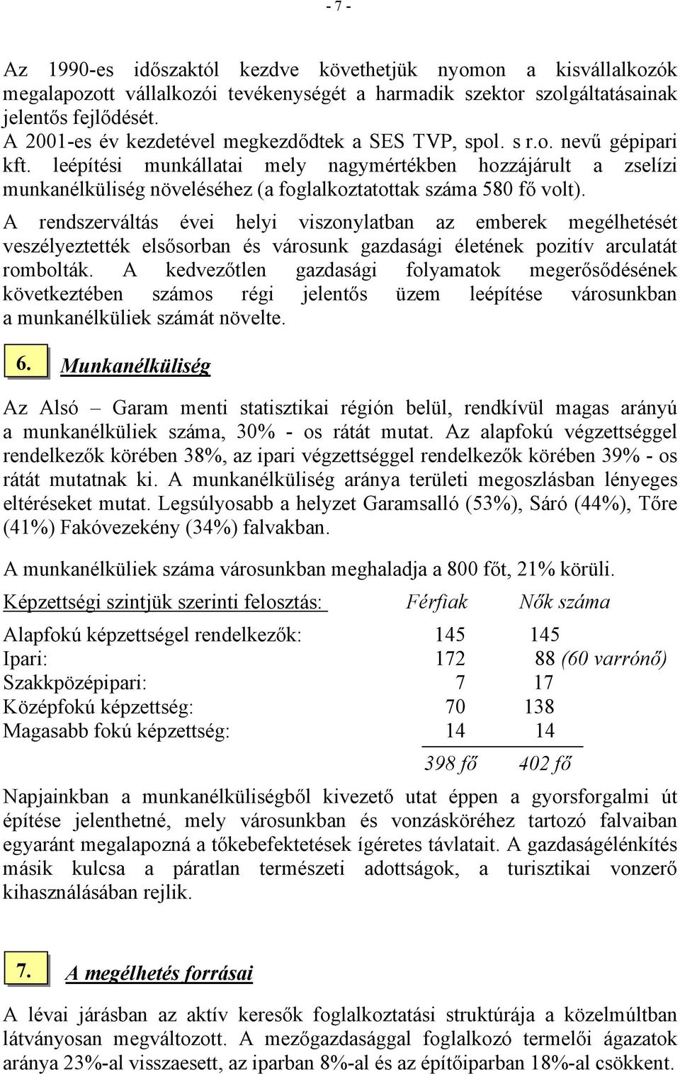 leépítési munkállatai mely nagymértékben hozzájárult a zselízi munkanélküliség növeléséhez (a foglalkoztatottak száma 580 fő volt).