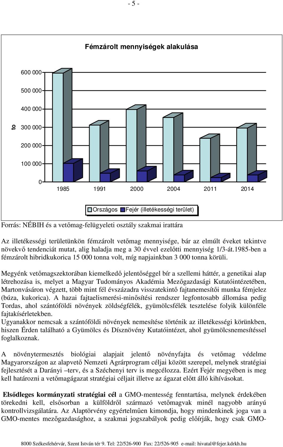 1985-ben a fémzárolt hibridkukorica 15 000 tonna volt, míg napjainkban 3 000 tonna körüli.