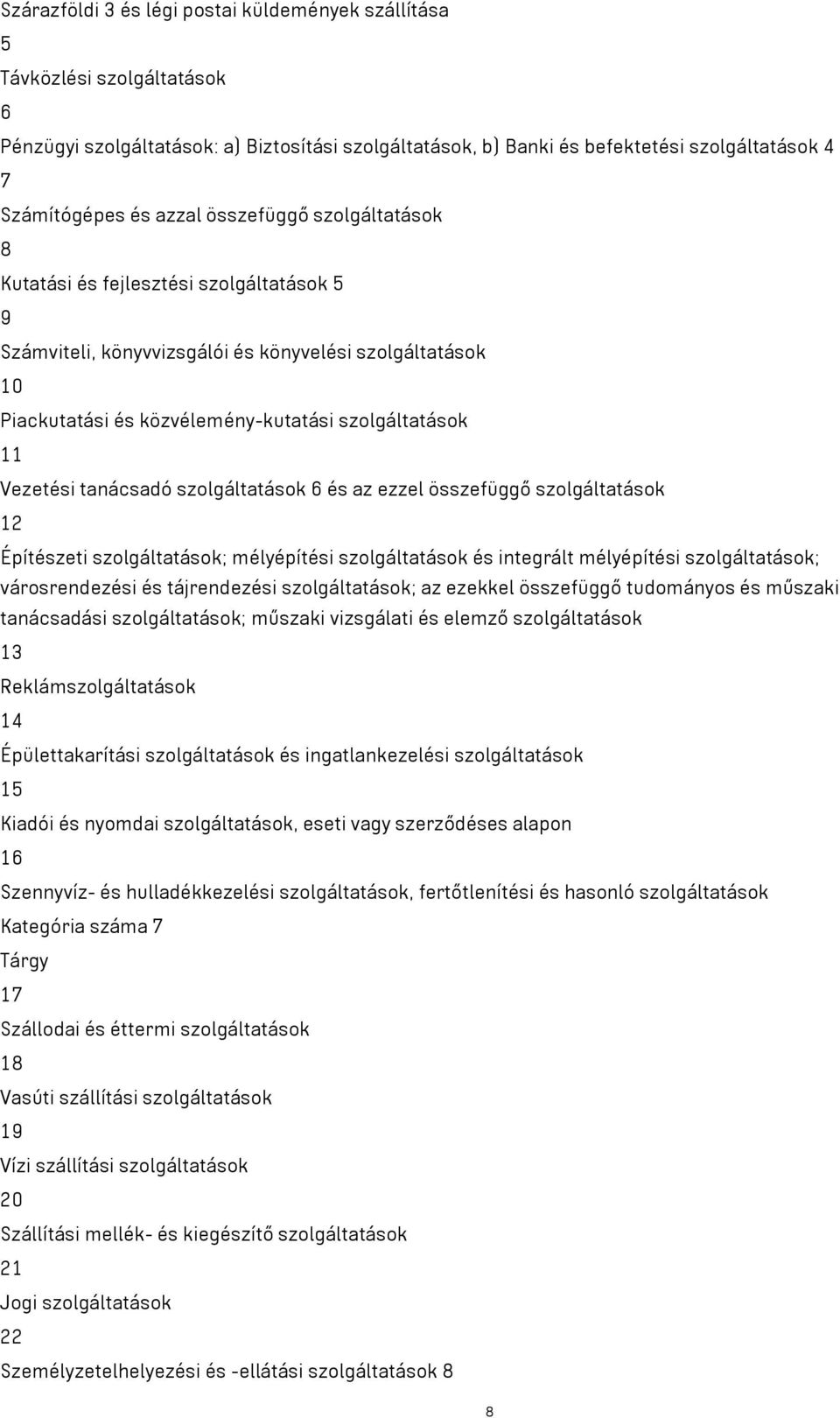 tanácsadó szolgáltatások 6 és az ezzel összefüggő szolgáltatások 12 Építészeti szolgáltatások; mélyépítési szolgáltatások és integrált mélyépítési szolgáltatások; városrendezési és tájrendezési