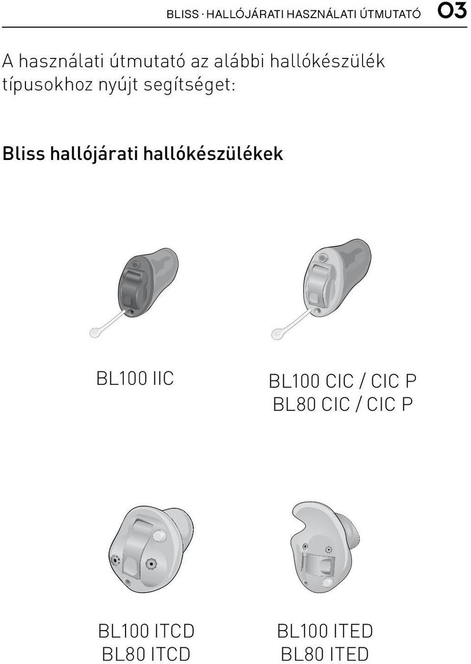 hallójárati hallókészülékek 5 BL100 IIC AR_ILLU_IIC_BW BL100 CIC / CIC P BL80