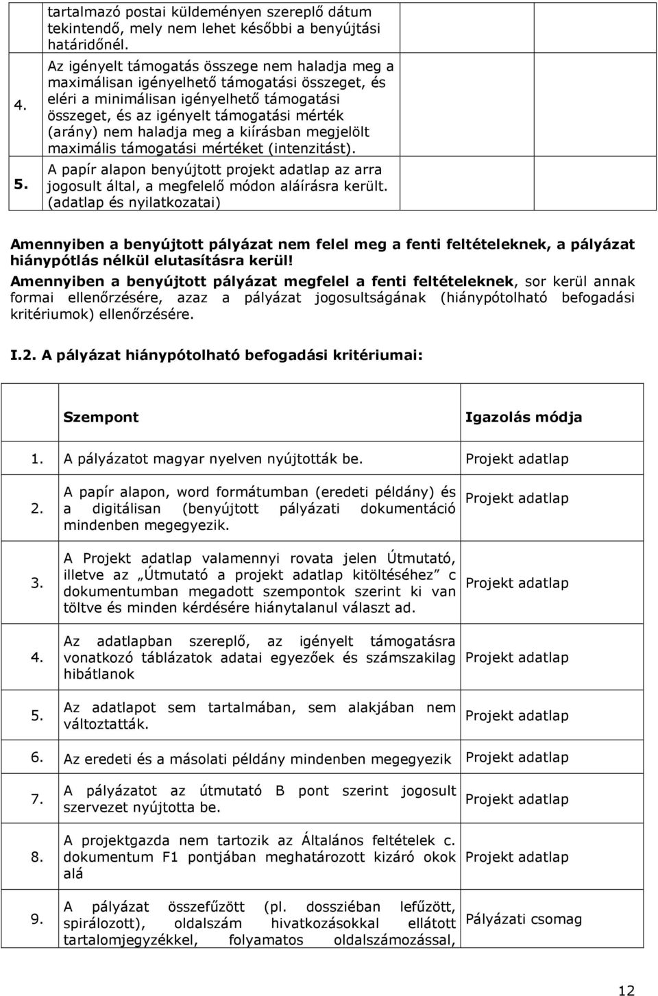 haladja meg a kiírásban megjelölt maximális támogatási mértéket (intenzitást). A papír alapon benyújtott projekt adatlap az arra jogosult által, a megfelelı módon aláírásra került.