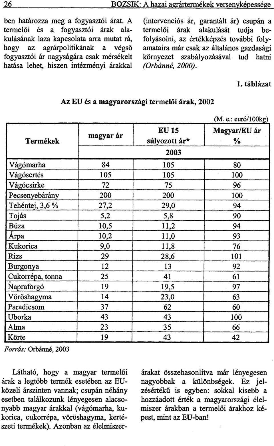 (intervenciós ár, garantált ár) csupán a termelői árak alakulását tudja befolyásolni, az értékképzés további folyamataira már csak az általános gazdasági környezet szabályozásával tud hatni (Orbánné,