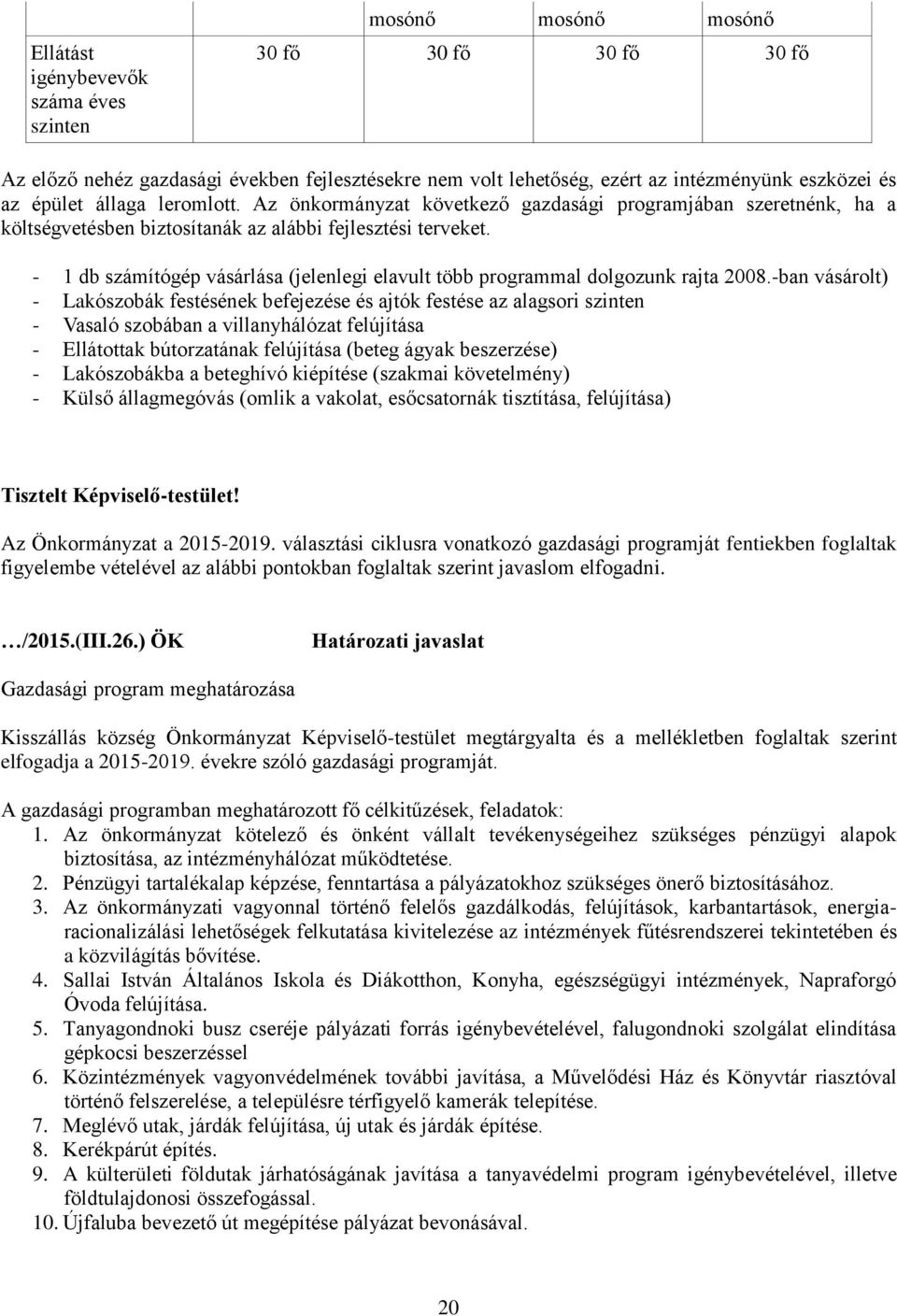 - 1 db számítógép vásárlása (jelenlegi elavult több programmal dolgozunk rajta 2008.