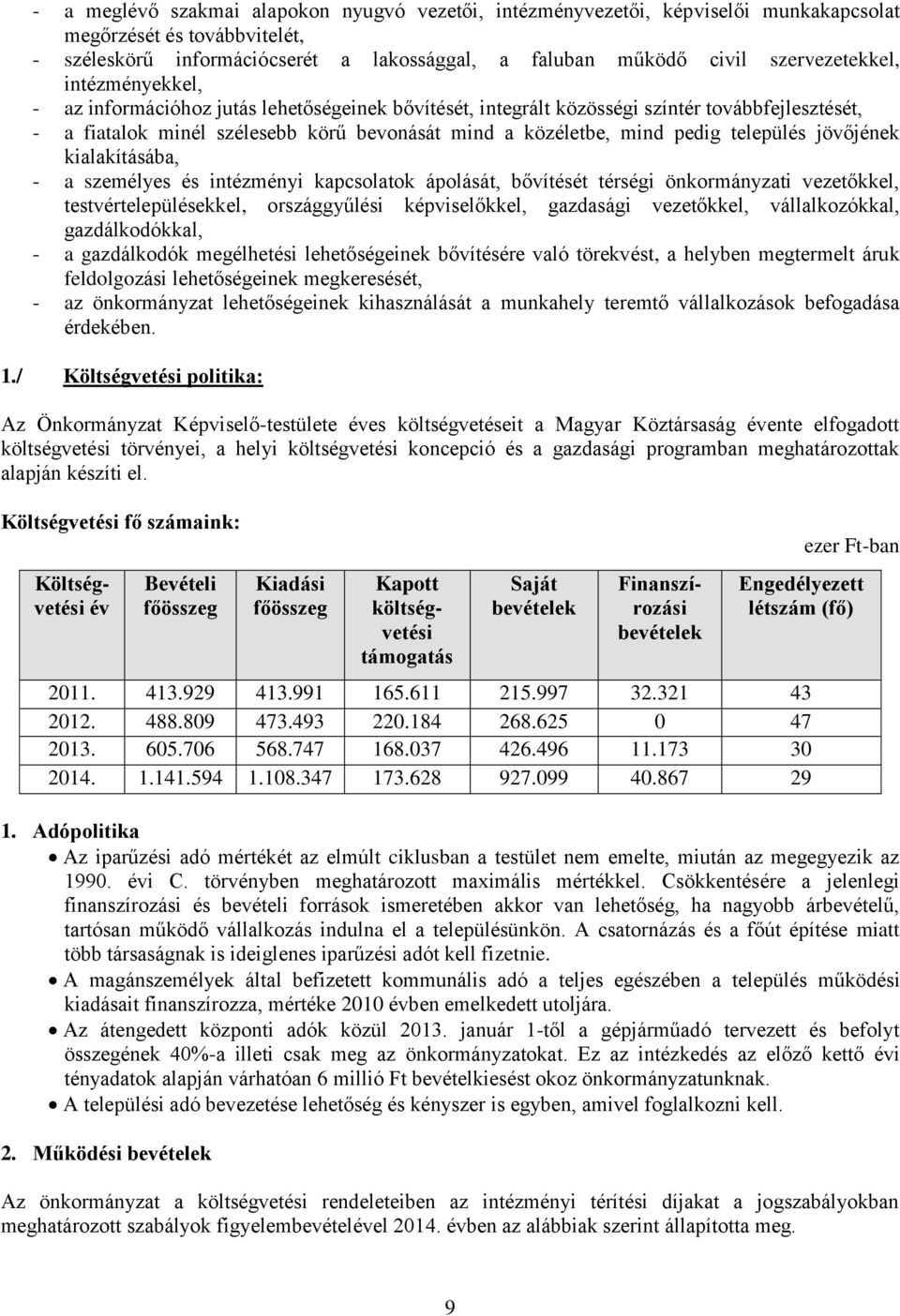 pedig település jövőjének kialakításába, - a személyes és intézményi kapcsolatok ápolását, bővítését térségi önkormányzati vezetőkkel, testvértelepülésekkel, országgyűlési képviselőkkel, gazdasági