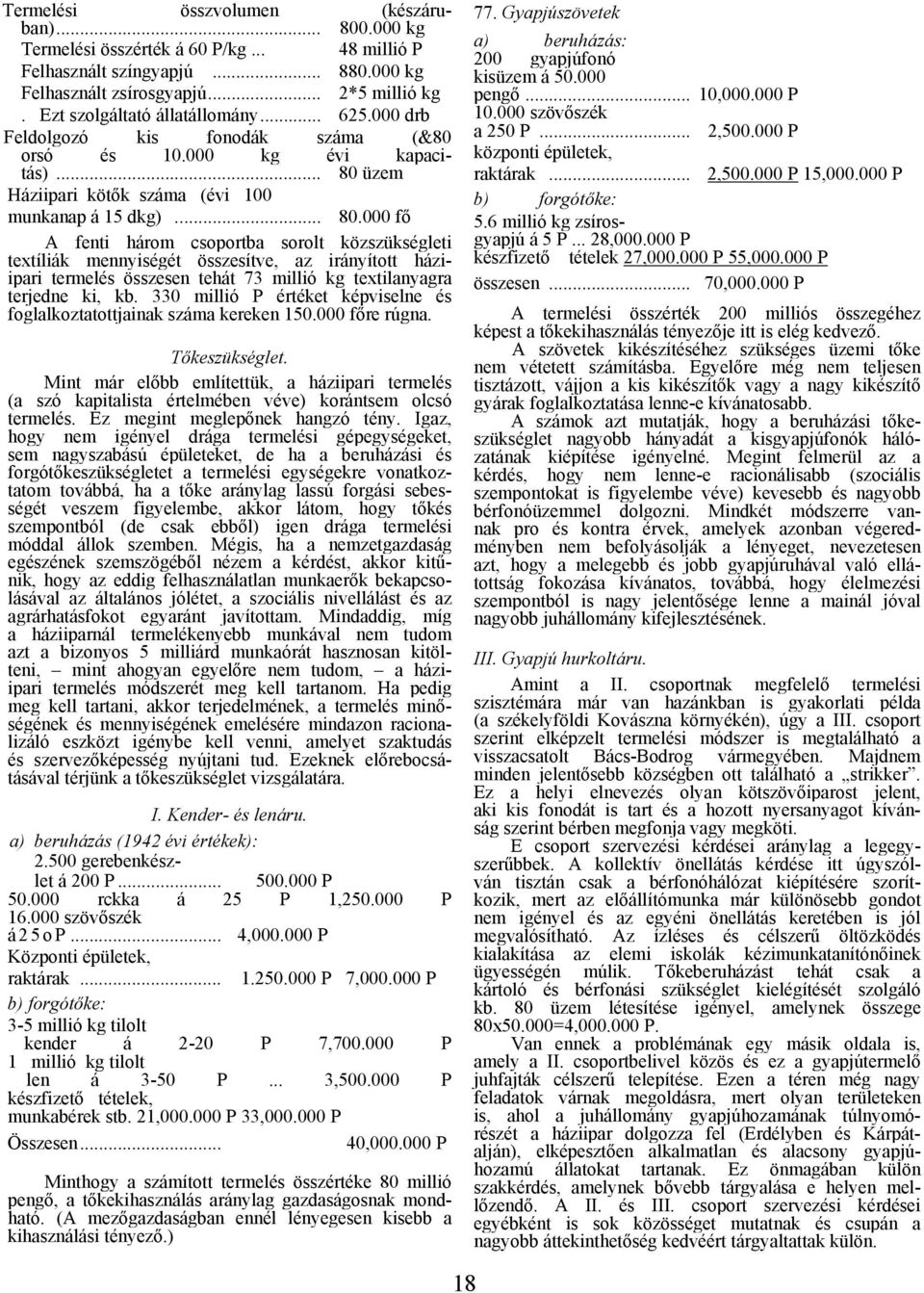üzem Háziipari kötők száma (évi 100 munkanap á 15 dkg)... 80.