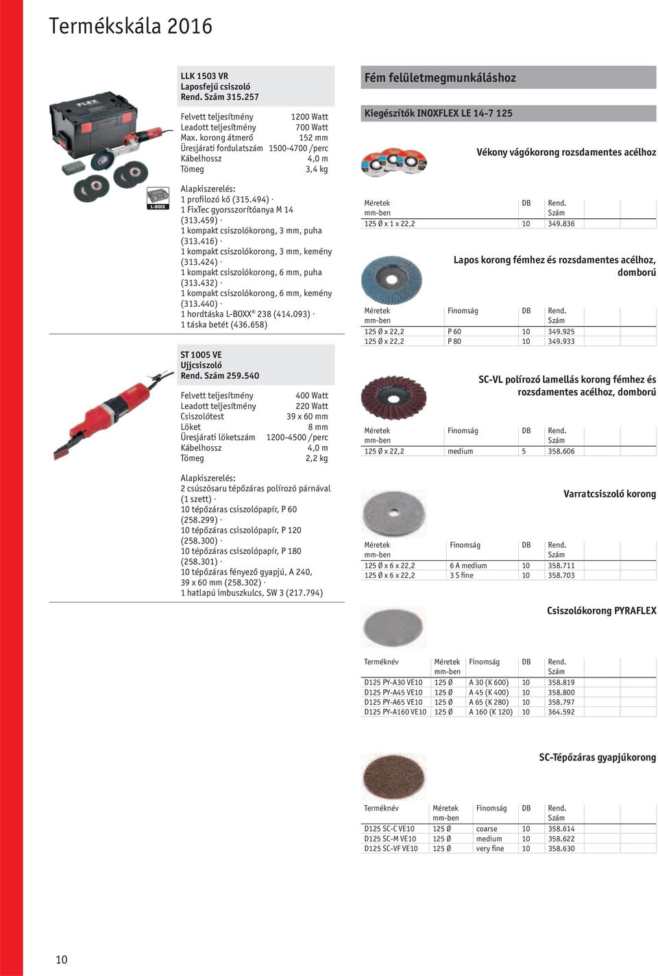 440) 1 hordtáska L-BOXX 238 (414.093) 1 táska betét (436.658) ST 1005 VE Ujjcsiszoló Rend. 259.