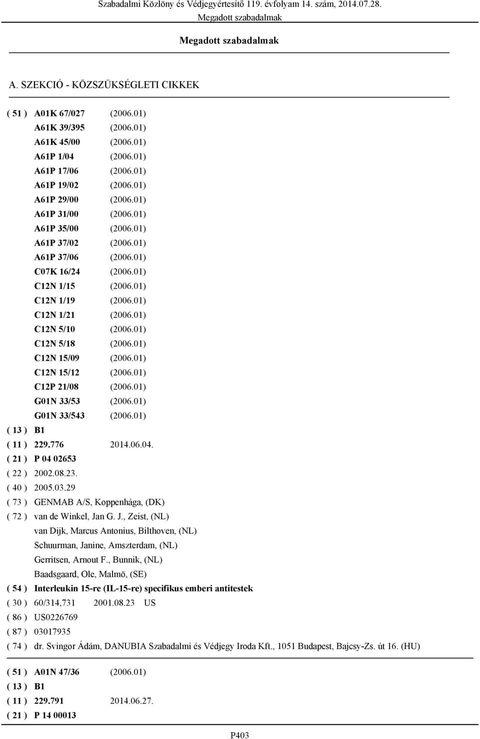 01) C12N 5/18 (2006.01) C12N 15/09 (2006.01) C12N 15/12 (2006.01) C12P 21/08 (2006.01) G01N 33/53 (2006.01) G01N 33/543 (2006.01) ( 11 ) 229.776 2014.06.04. ( 21 ) P 04 02653 ( 22 ) 2002.08.23.
